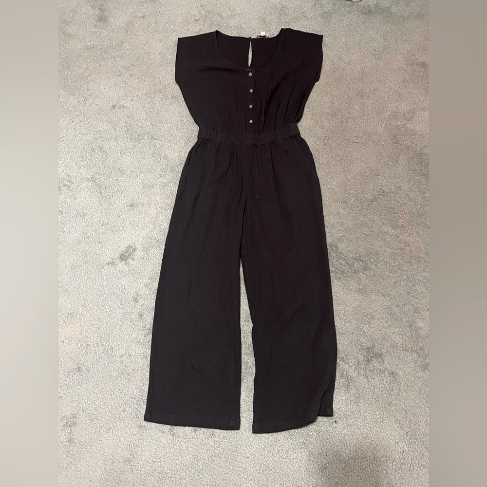 LOFT Black Button-Front Jumpsuit